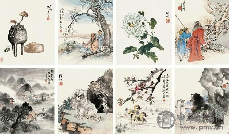 孔宣 高晓山 严仲子 吴泉榖等 约1924-1925年作 花卉人物山水 四屏 设色纸本