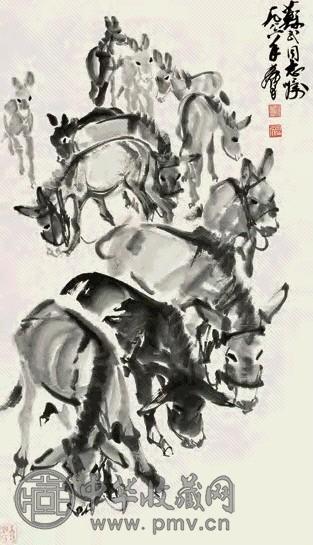 黄胄 驴群图 立轴 水墨纸本 收藏资讯|艺术家|书画家|书画名人|书法家-中华收藏网