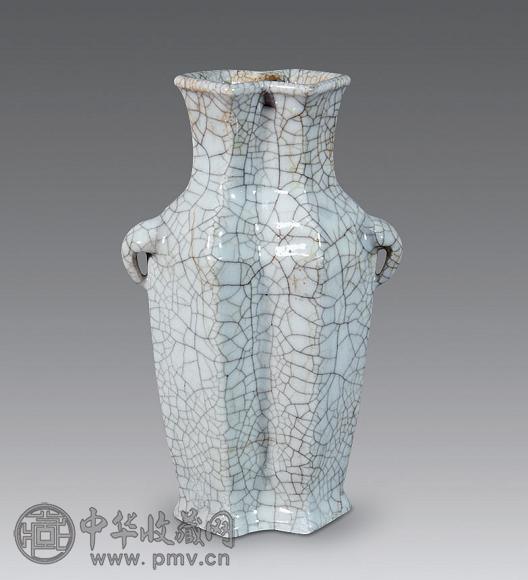 清 哥釉双联兽耳瓶