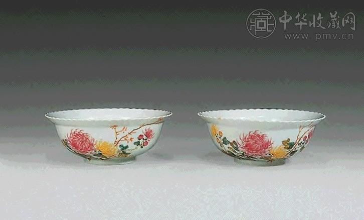 民国 粉彩菊花花口碗(1对)