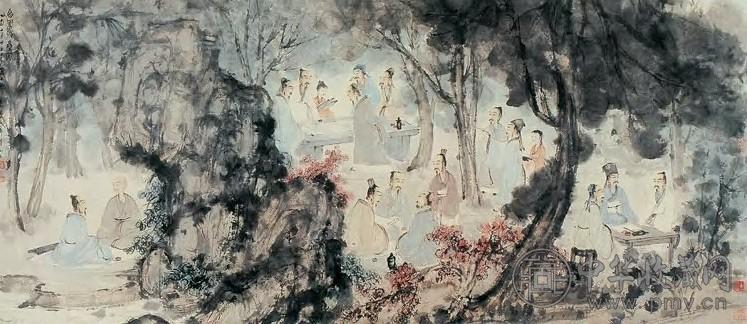 傅抱石 西园雅集图 横披 纸本设色