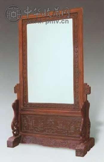 清 红木雕博古落地镜