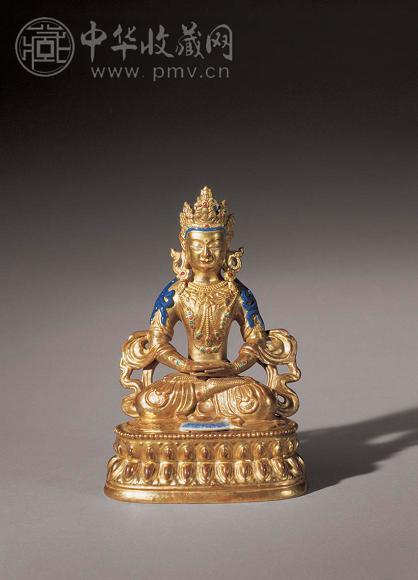 清乾隆 仿鎏金铜金漆加彩观音坐像