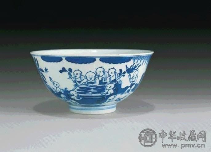 清道光 青花十六子婴戏碗
