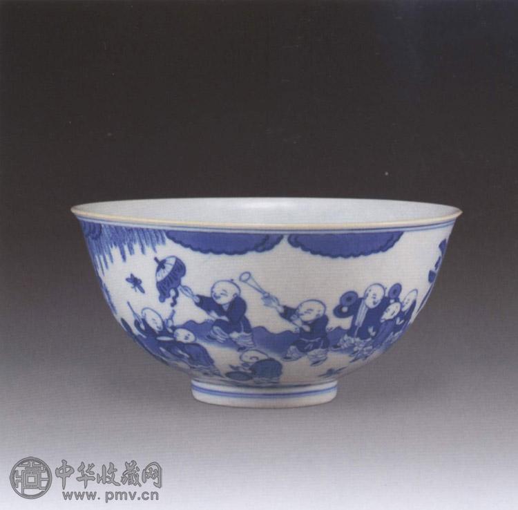 清道光 青花十六子碗