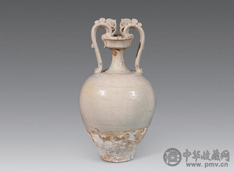 唐 青釉双龙盘口瓶