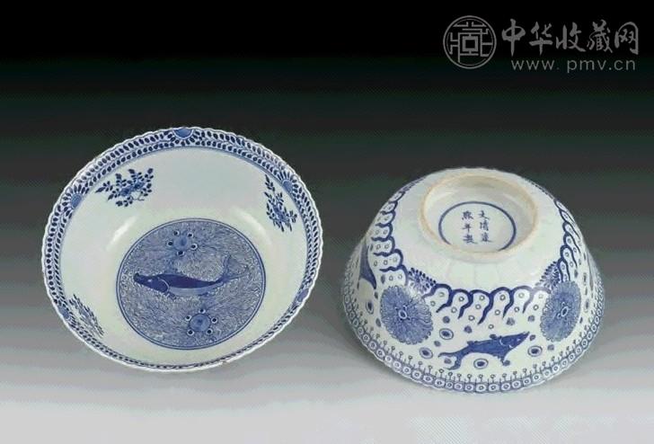 清 青花鱼藻纹大碗(1对)