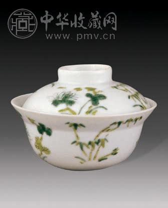 清道光 粉彩四季花盖碗