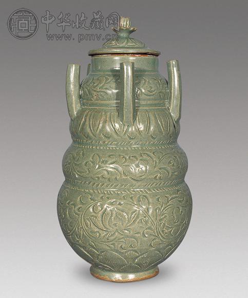 宋 越窑刻花五孔盖罐