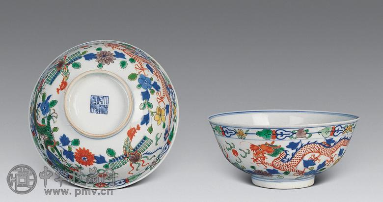 清光绪 五彩龙凤纹碗(1对)