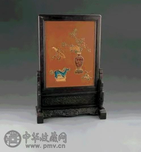 清 红木大漆双面插屏