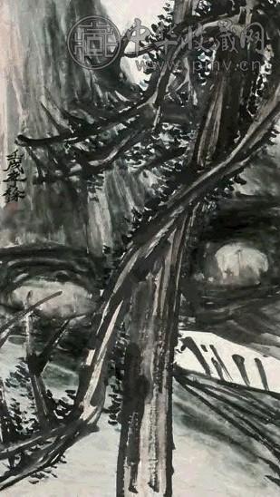 李豫 古柏 立轴 设色