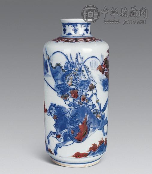 清光绪 青花釉里红赵子龙烟壶
