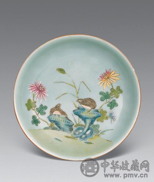 清乾隆 青釉粉彩“安居”盘