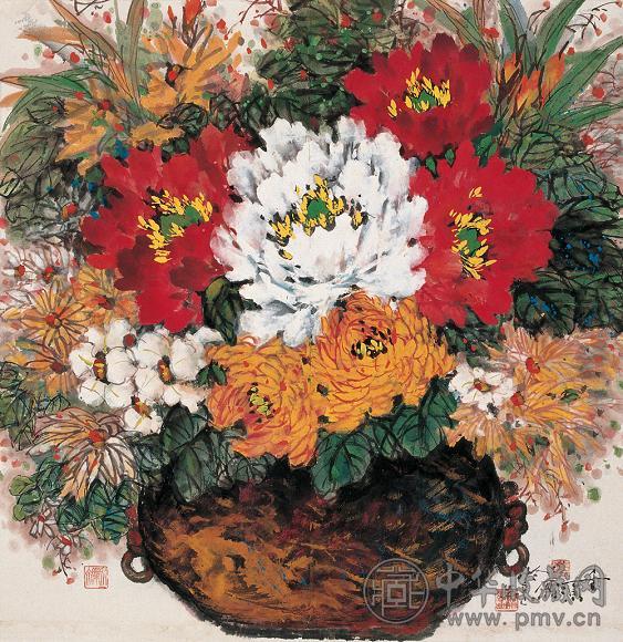 金勇 辛巳(2001年)作 瓶花 镜心 设色纸本