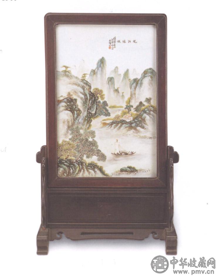 民国 粉彩山水人物插屏