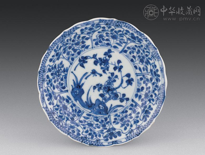 清早期 青花花鸟盘