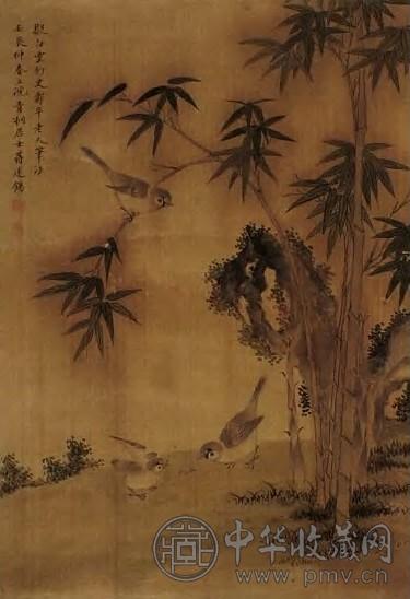 清 蒋廷锡 雏禽捕食图 轴