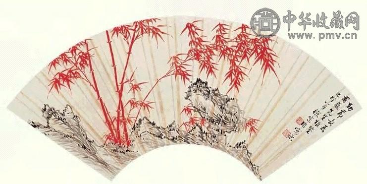 徐宗浩 竹石 书法(2帧) 扇面 设色纸本