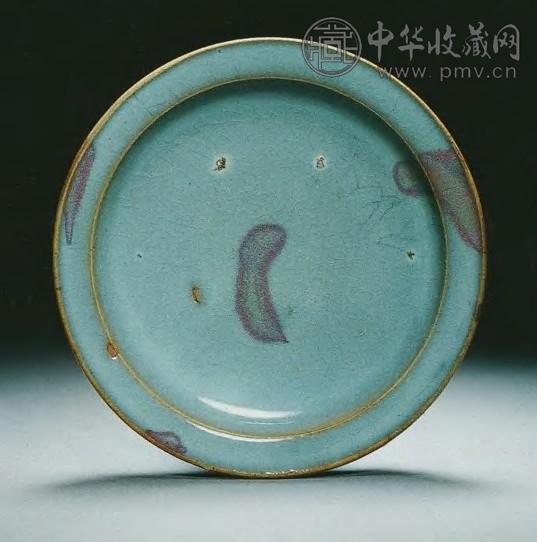 金 钧窑天蓝釉紫斑折沿盘
