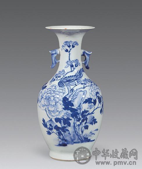 清道光 青花花鸟纹双耳瓶