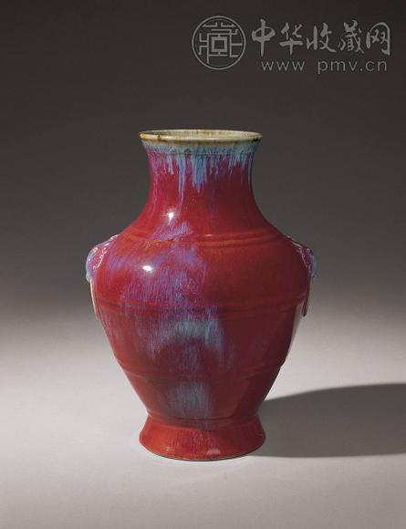 清雍正 窑变釉铺兽耳弦纹壶