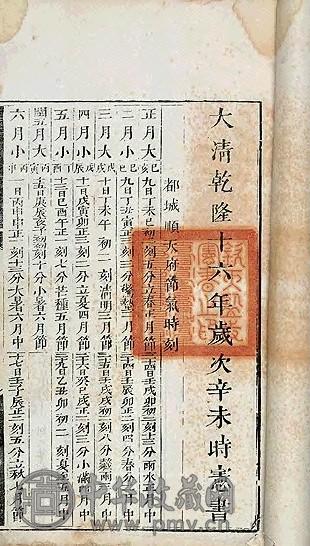 清 大清乾隆十六年时宪历