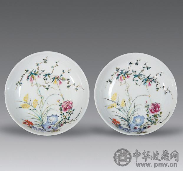 清 粉彩花卉纹碟(1对) 清 粉彩花卉纹碟(1对)