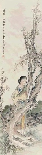 孙诒 1907年作 仕女 立轴 设色纸本