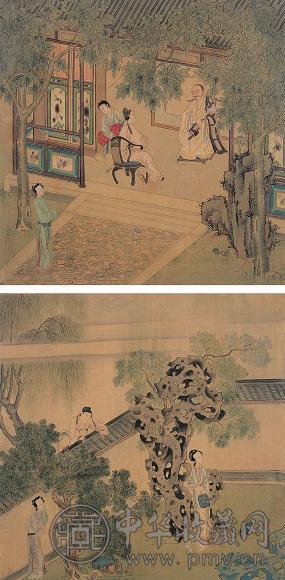 仇英(款) 《西厢记》故事 镜片 绢本