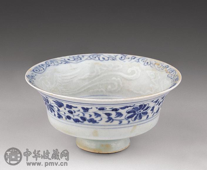 元 青花印凤纹折腰碗