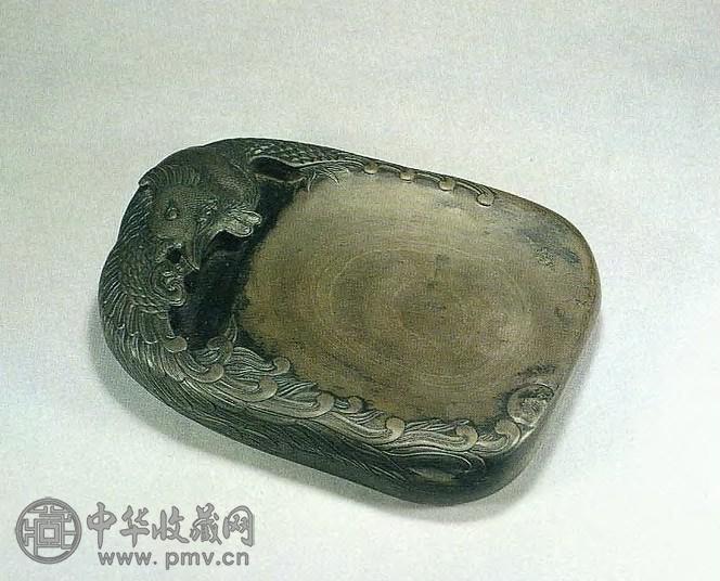 清 端石凤纹随形砚(红木盒)
