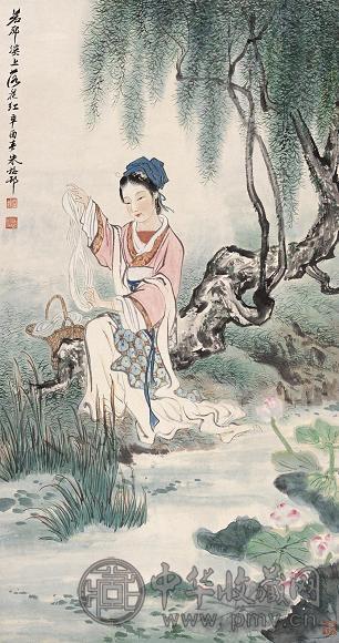 朱梅邨 1981年作 西施浣纱图 立轴 设色纸本