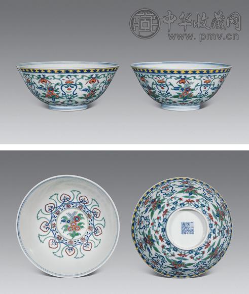 清道光 斗彩花卉碗(1对)