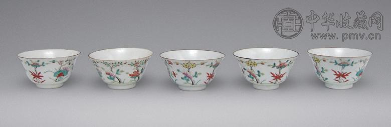 清光绪 粉彩花卉纹碗(5只)