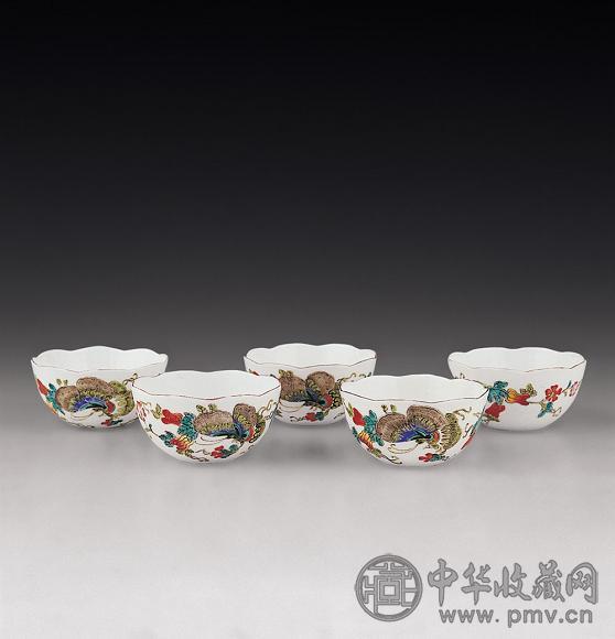清 粉彩瓜蝶纹茶碗(1套5件)