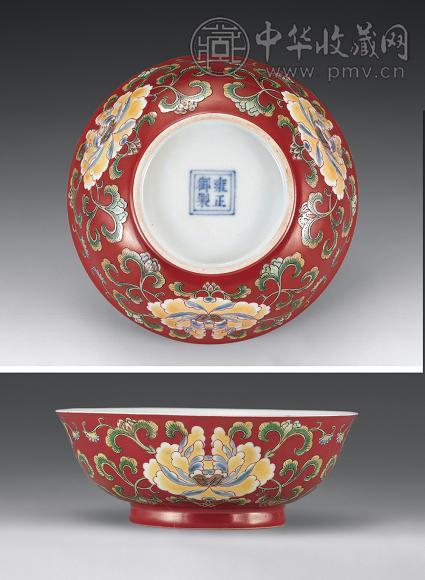 清雍正 紫地珐琅彩莲花纹碗