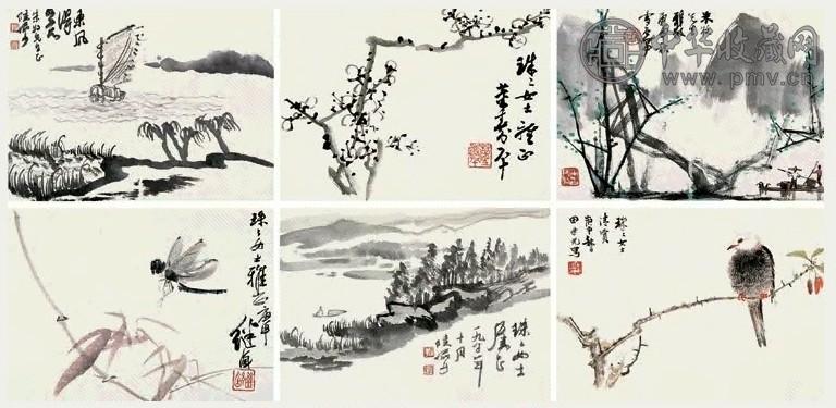 近现代 钱松嵒 荣宝斋三十周年诸家墨宝 册(47幅选6)