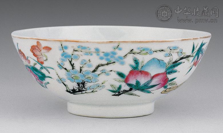 清光绪 粉彩寿桃梅花碗