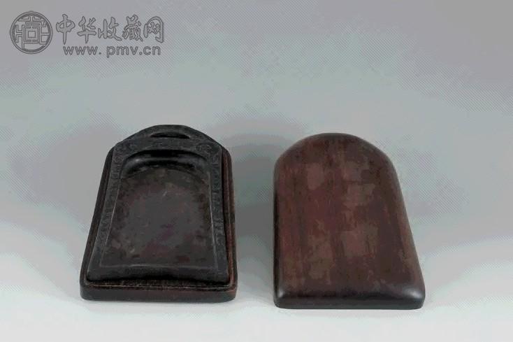 清 端石雕双龙钟式砚