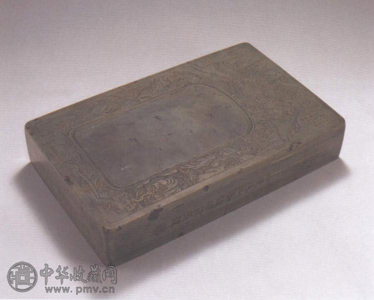 清 绿端石渔樵耕读长方砚