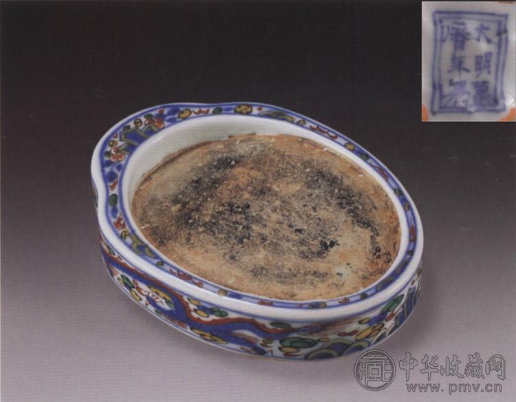 明万历 五彩龙凤砚