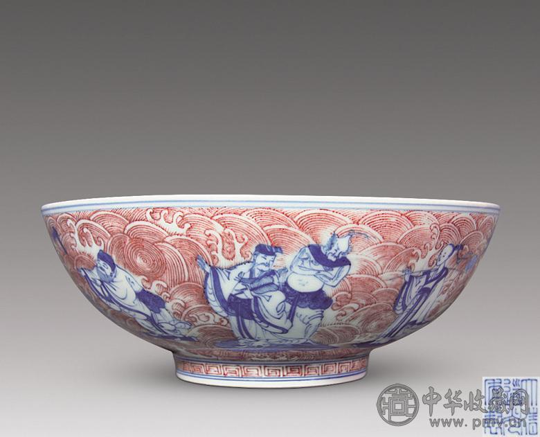 清 青花釉里红八仙人物纹碗