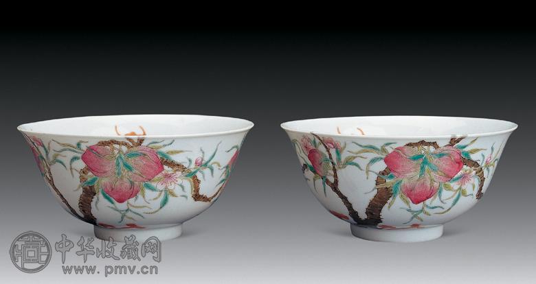 民国 粉彩九桃过墙花碗(1对)