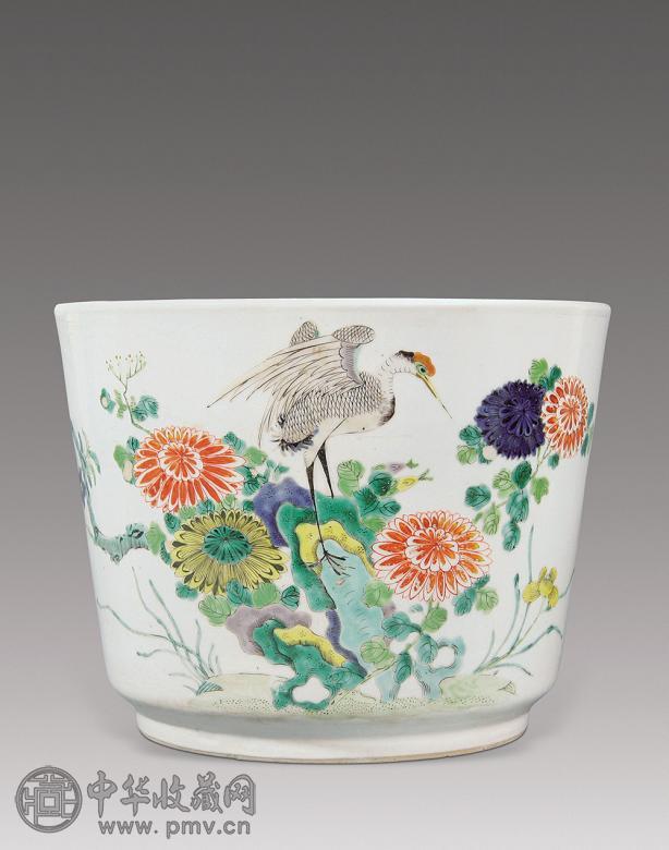 清光绪 五彩花鸟纹花盆