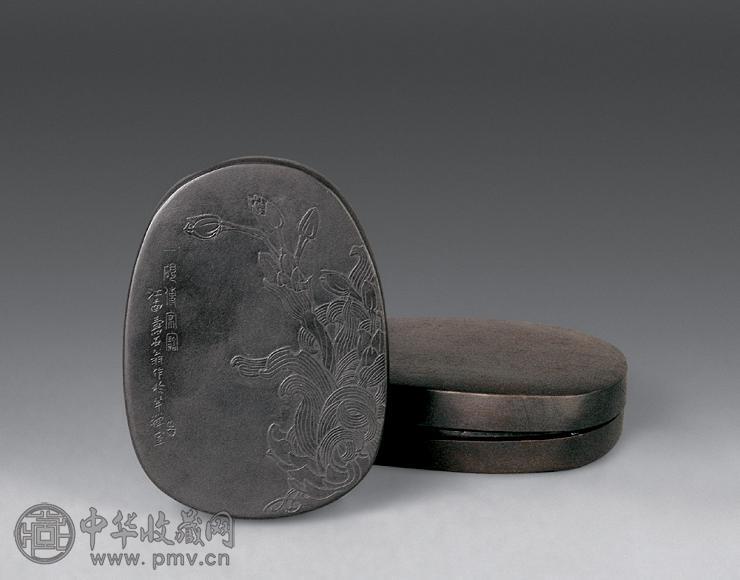 清 寿石翁刻水仙纹端砚