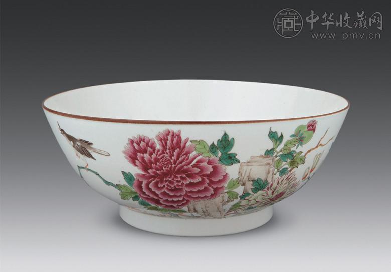 民国 粉彩花鸟大碗