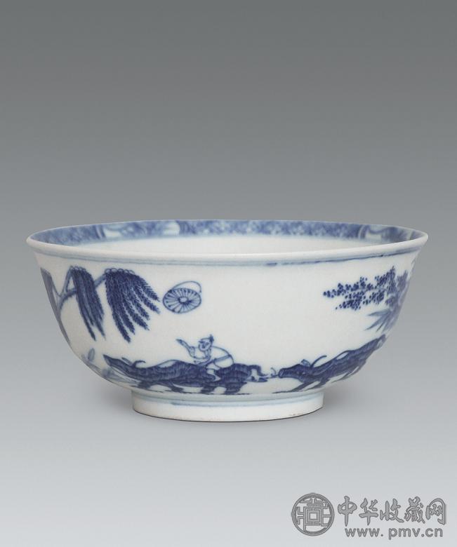 清康熙 青花牧牛图纹碗