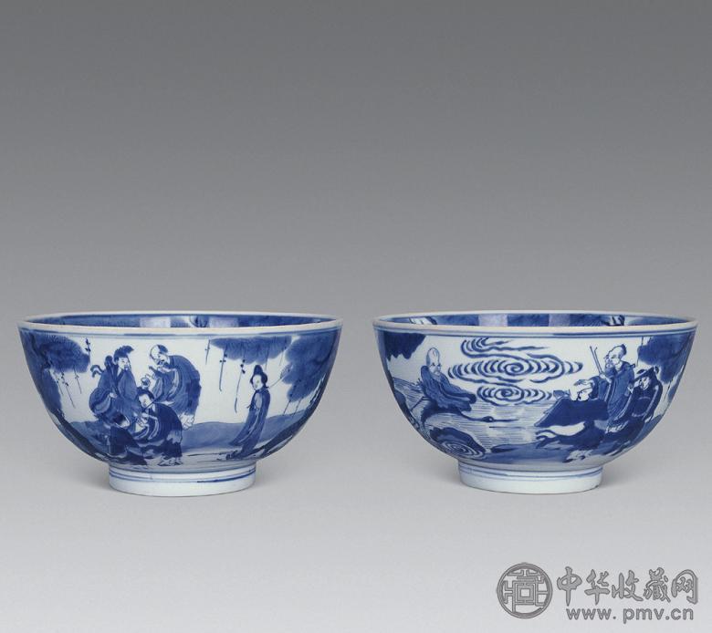 清康熙 青花八仙祝寿大碗(1对)