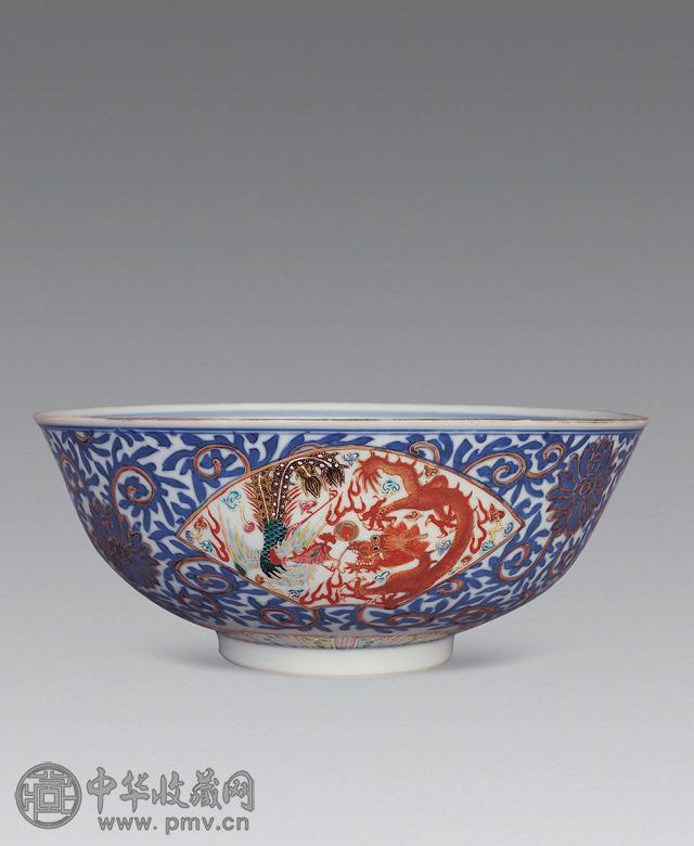 清光绪 粉彩开光龙凤碗